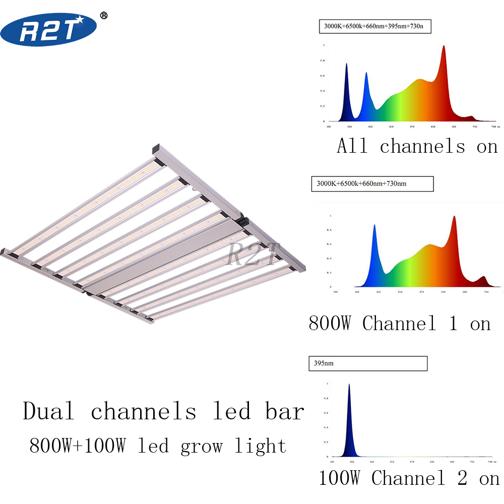 R2TGrow 2023 Professional Waterproof Dual Channels NEO 8Bars 1000w Full Spectrum LED Grow Lights for Greenhouse Planting